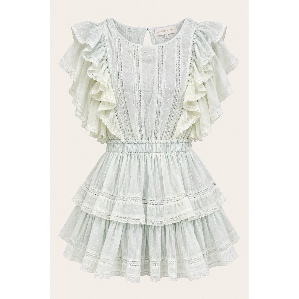 LoveShackFancy Natasha Mini Dress P XXS Mint Ruffle Lace Cotton Cottagecore